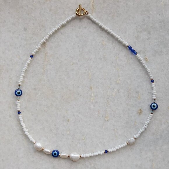 Blue And White Evil Eye Necklace - Picture 2 of 2